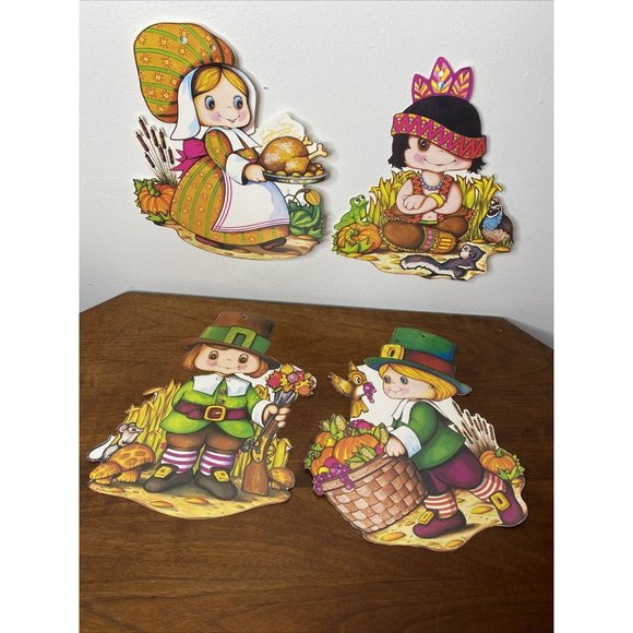 Other - Vintage 1978 Beistle Lot 4 Thanksgiving Decorations Pilgrim 12" Die-cut Decor
